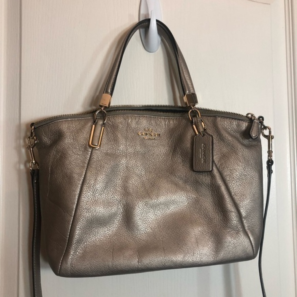 Coach Metallic Beige Leather Small Kelsey Satchel